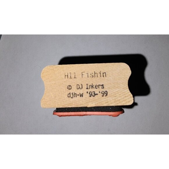 Vintage DJ Inkers Gone Fishing Sign Wooden Rubber Stamp #H11 Sign Scrapbook Art - Picture 2 of 3